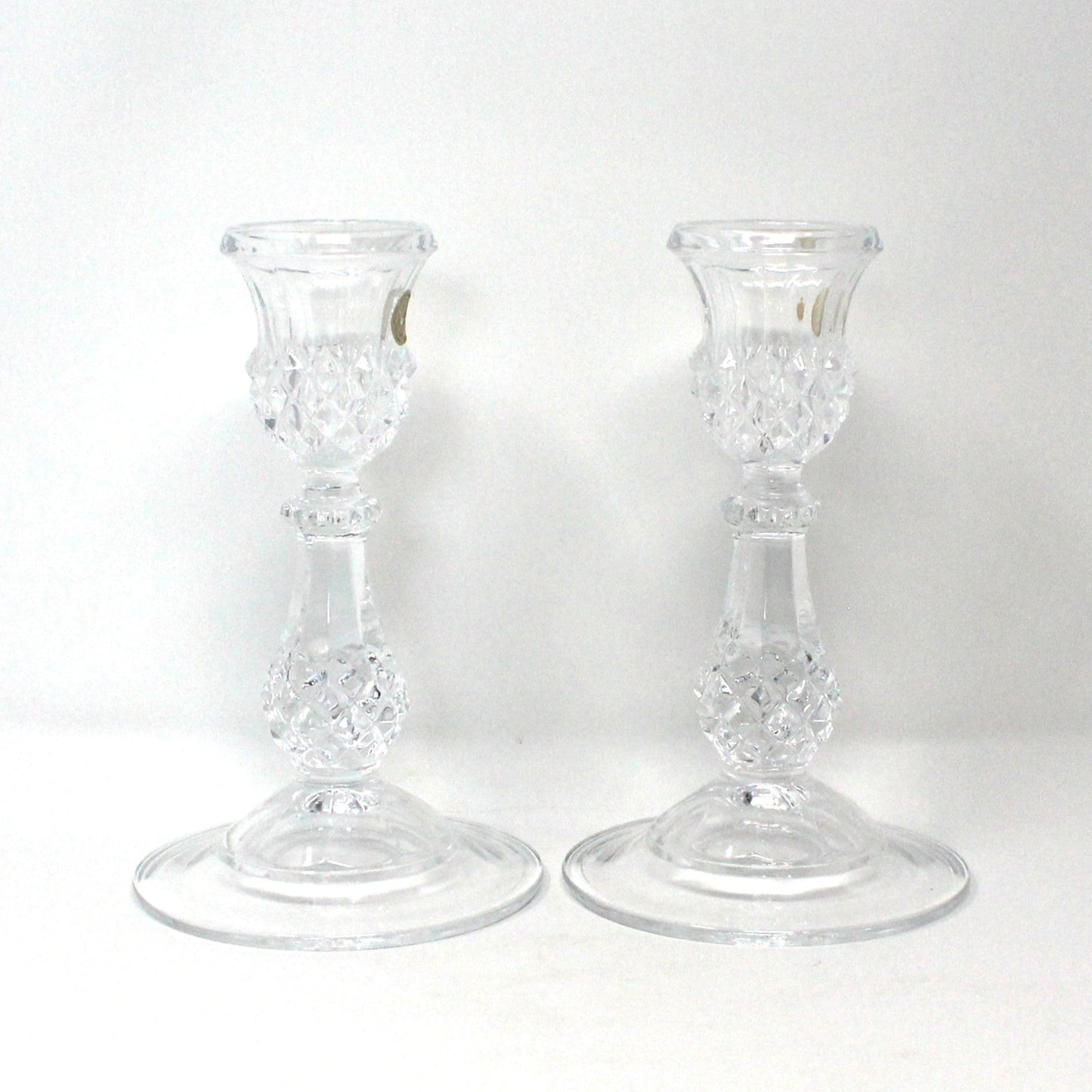 Candle Holders, Cristal D'Arques, Longchamp Clear Pattern, France Crystal, Vintage Set of 2