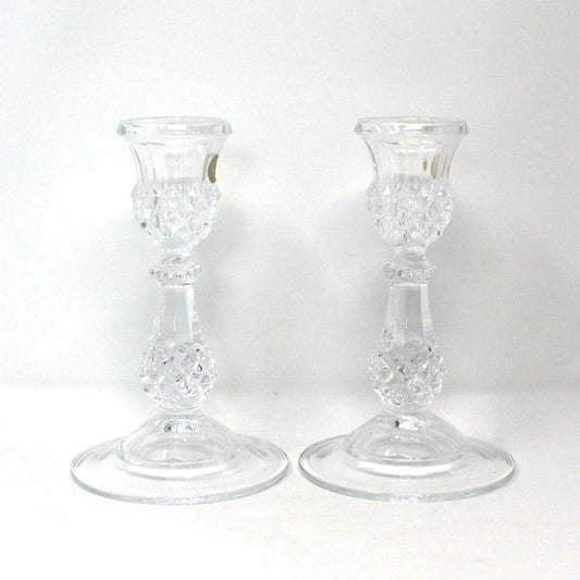 Candle Holders, Cristal D'Arques, Longchamp Clear Pattern, France Crystal, Vintage Set of 2