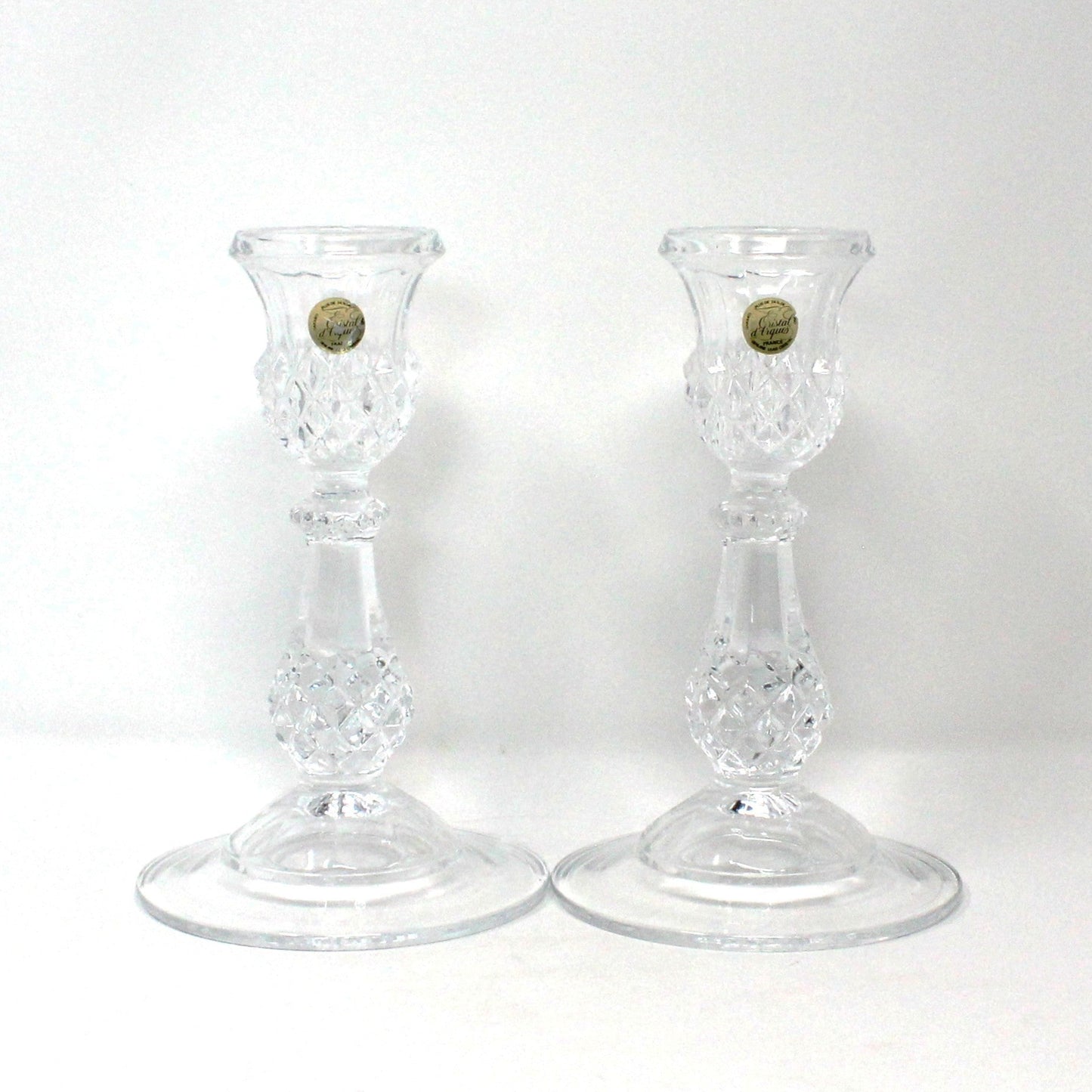 Candle Holders, Cristal D'Arques, Longchamp Clear Pattern, France Crystal, Vintage Set of 2