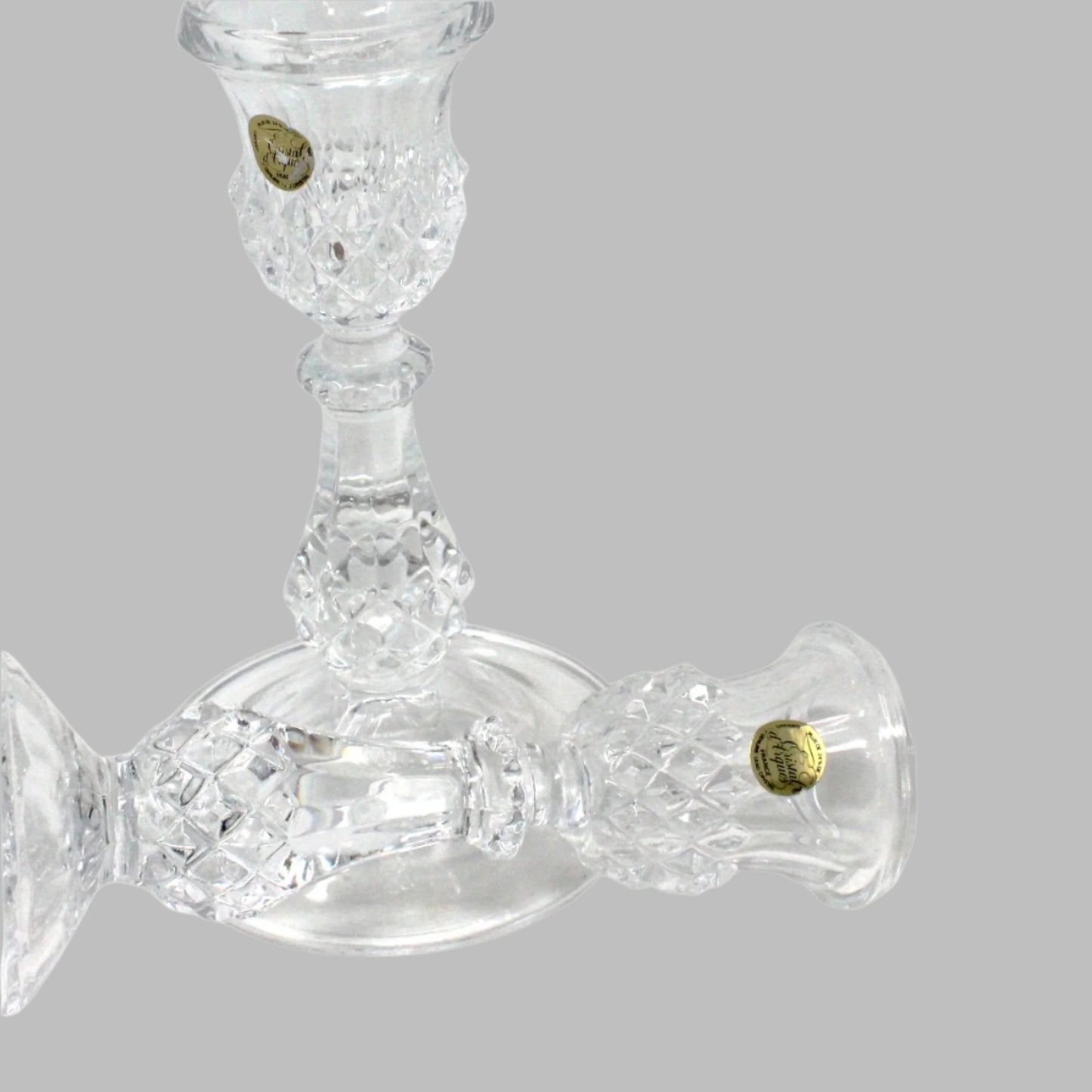 Candle Holders, Cristal D'Arques, Longchamp Clear Pattern, France Crystal, Vintage Set of 2
