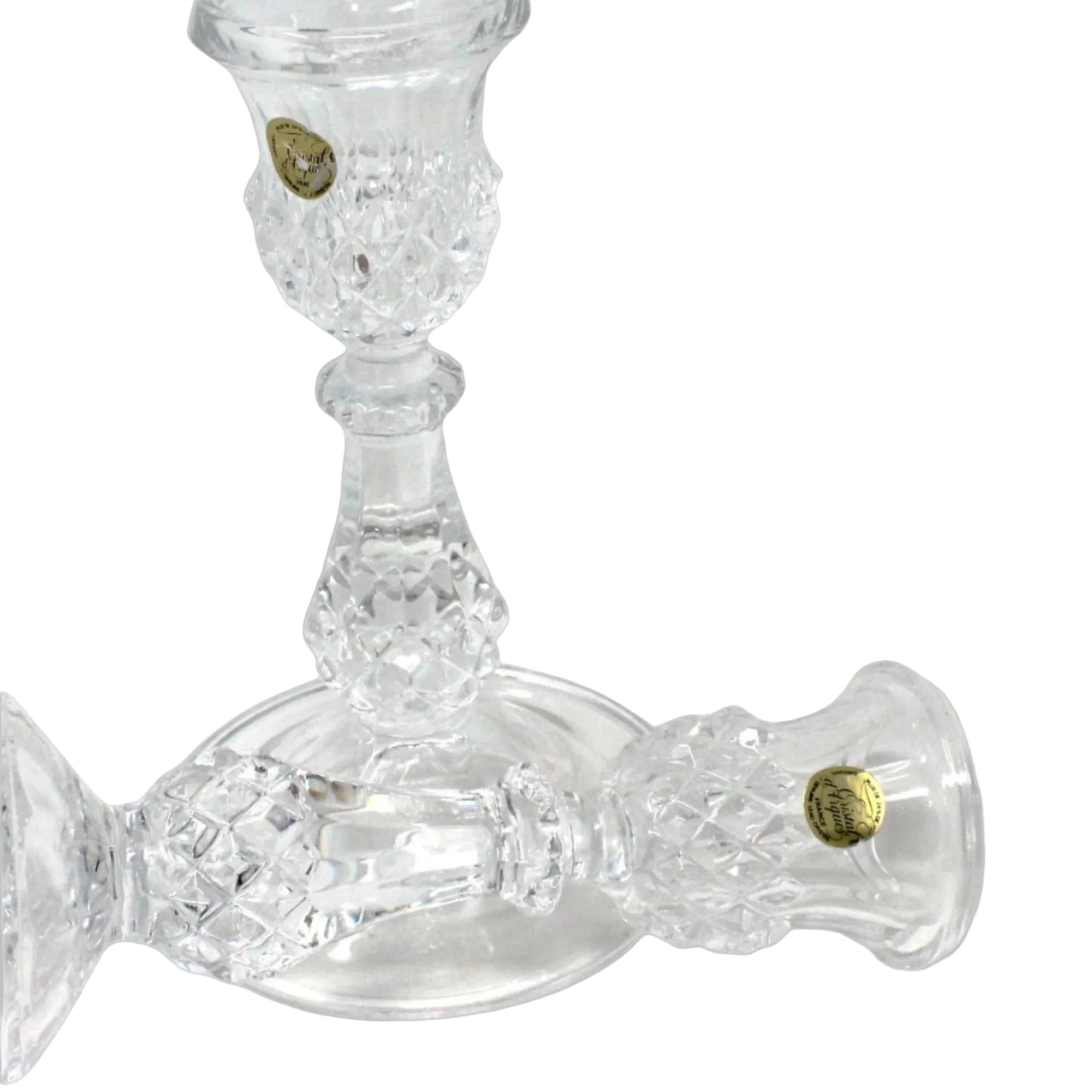 Candle Holders, Cristal D'Arques, Longchamp Clear Pattern, France Crystal, Vintage Set of 2