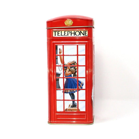 Coin Bank, Churchill’s, English Telephone Booth, Kids in Phone Booth Collectible Tin, Vintage England
