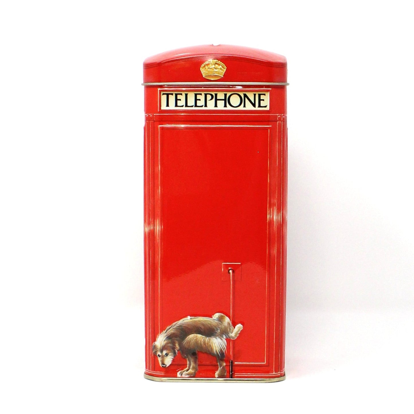 Coin Bank, Churchill’s, English Telephone Booth, Kids in Phone Booth Collectible Tin, Vintage England