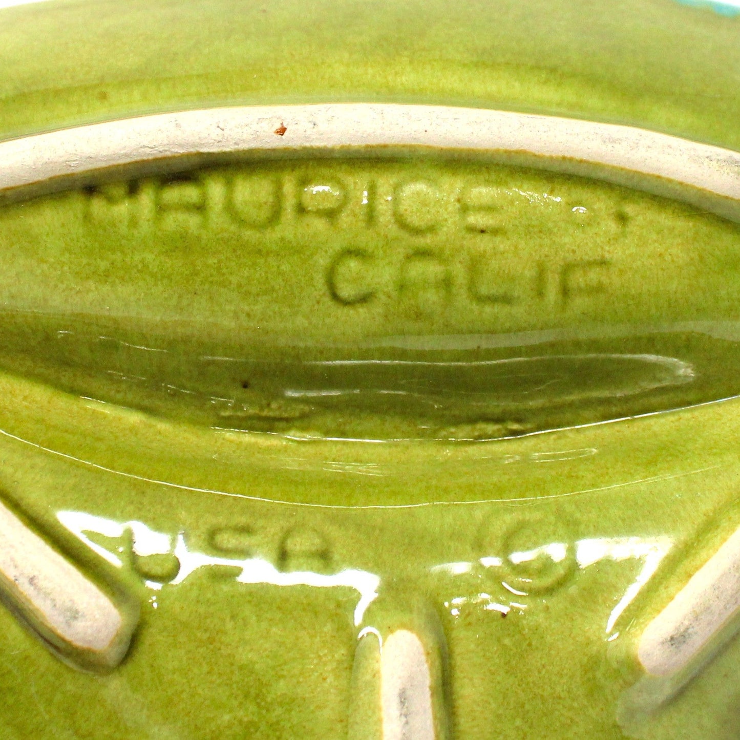 Ashtray, Maurice of California Pottery, D405, Mid-Century Modern, Green, Turquoise & Gold, Vintage