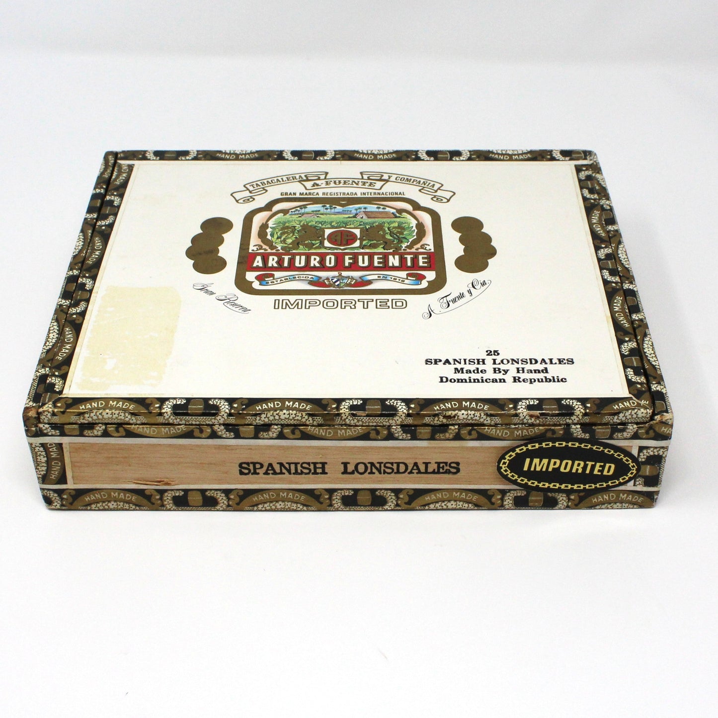 Box, Cigar Box, Arturo Fuente, Imported Maduro, Spanish Lonsdales, Wooden, Empty, Vintage