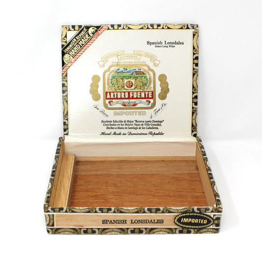 Box, Cigar Box, Arturo Fuente, Imported Maduro, Spanish Lonsdales, Wooden, Empty, Vintage