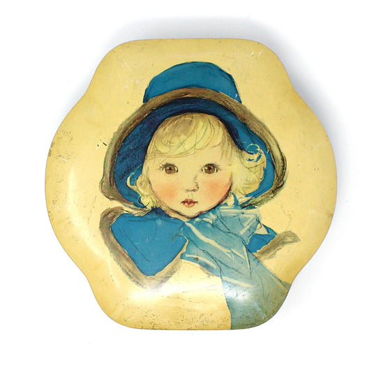 Tins, Gift Tin / Cookie Tin, Girl in Blue Hat, Cote D'Or Le Bon Chocolat Belgium, Vintage