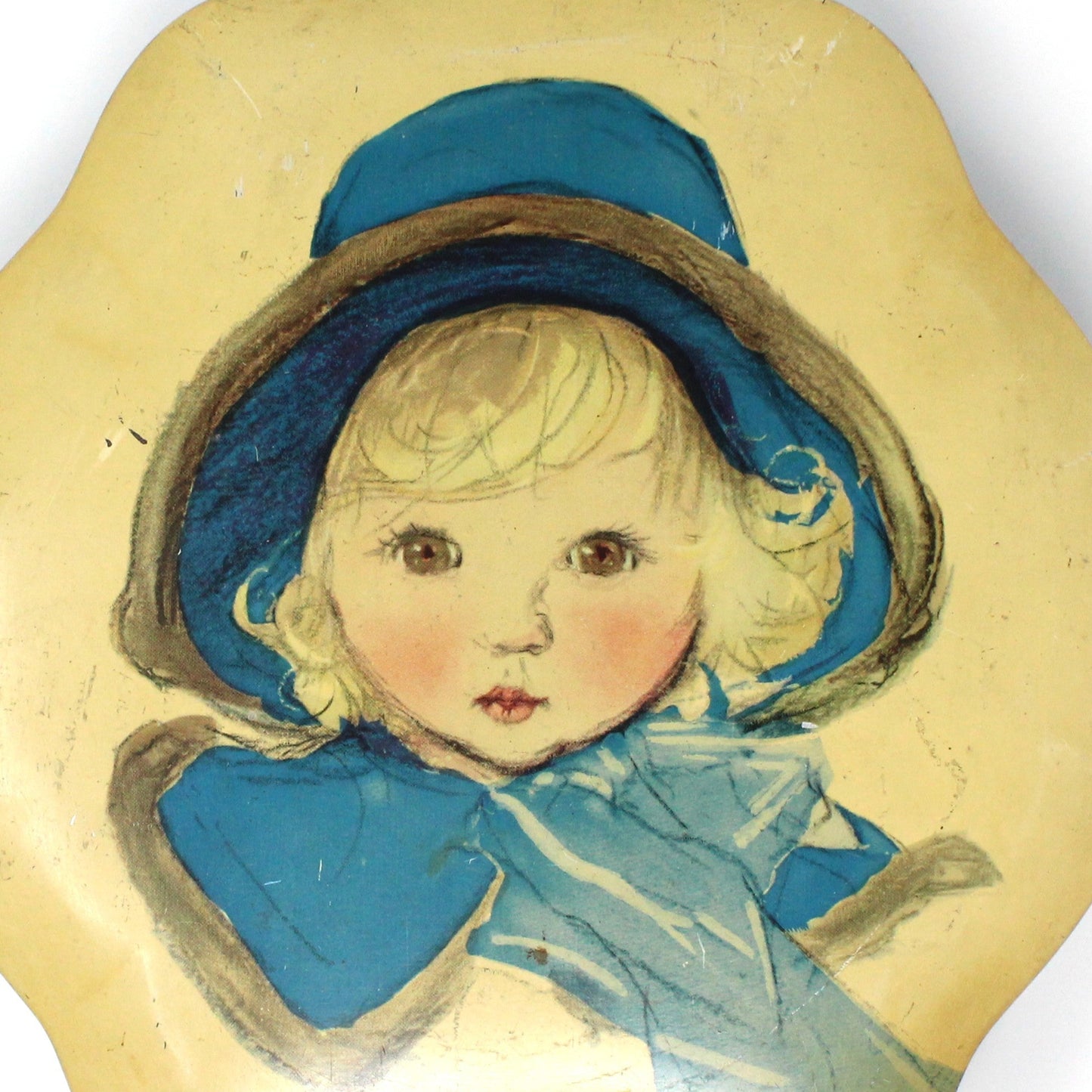 Tins, Gift Tin / Cookie Tin, Girl in Blue Hat, Cote D'Or Le Bon Chocolat Belgium, Vintage