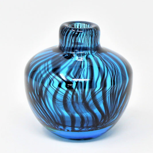 Decorative Bottle, Murano Bud Vase, Cobalt Blue with Black Swirls, Vintage