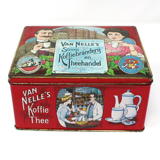 Tins, Coffee / Tea Storage Box, Van Nelle's Koffie Thee, Old World Dutch Images, Empty, Vintage