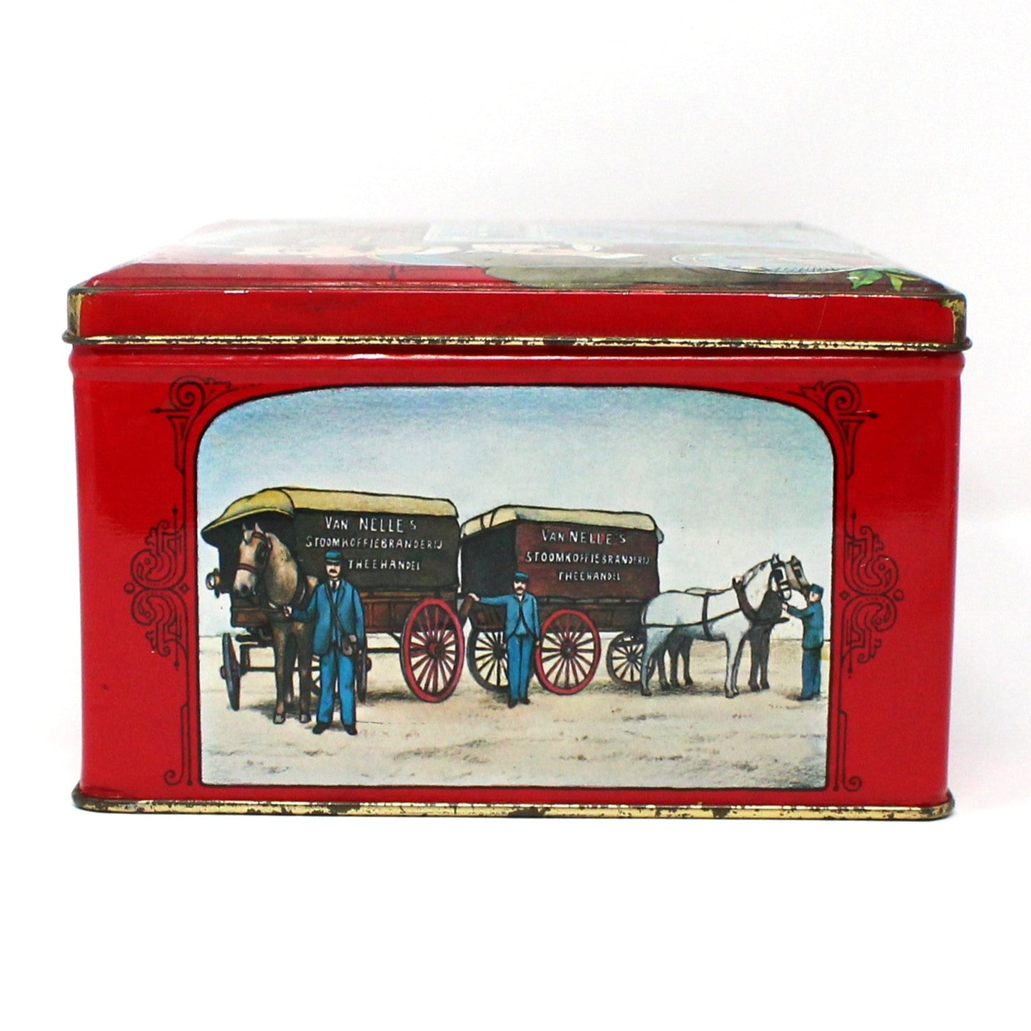 Tins, Coffee / Tea Storage Box, Van Nelle's Koffie Thee, Old World Dutch Images, Empty, Vintage
