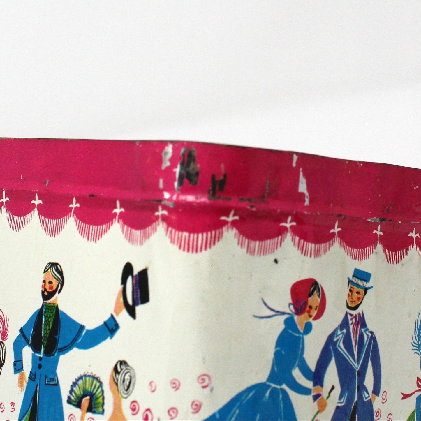 Tin, Gift Tin / Storage Box, Barton's Bonbonniere, Ladies & Gentlemen Dancing, Pink & White, Empty, Vintage