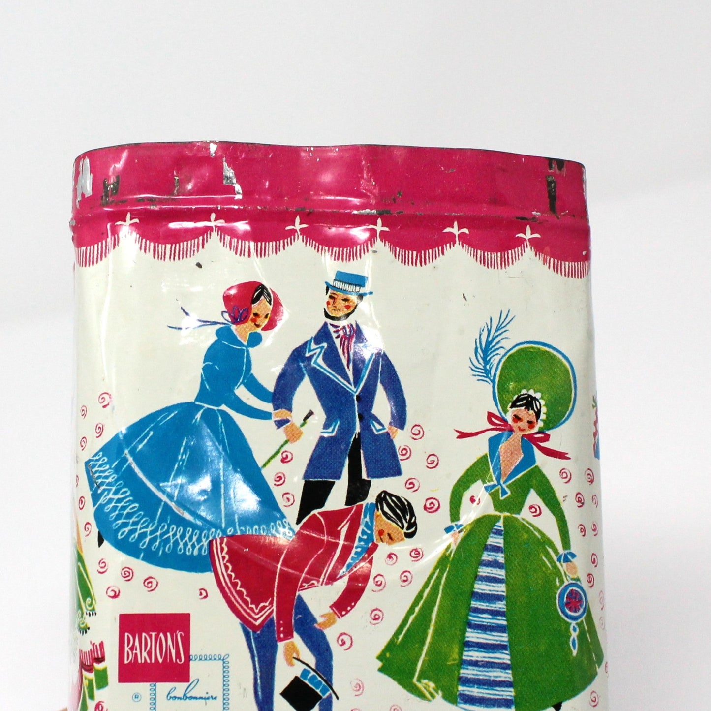 Tin, Gift Tin / Storage Box, Barton's Bonbonniere, Ladies & Gentlemen Dancing, Pink & White, Empty, Vintage