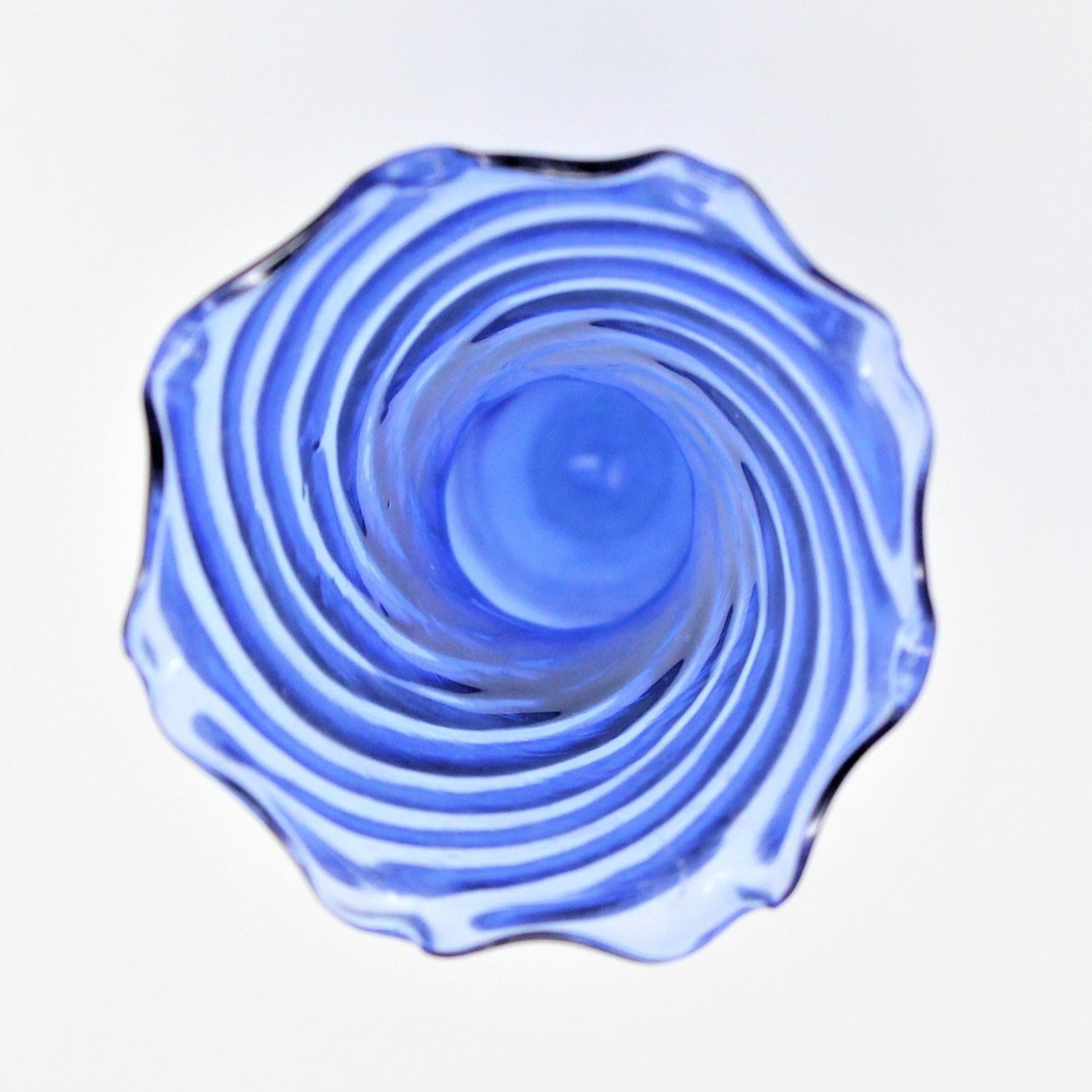 Inside view of blue Murano glass vase with concentric circular designs