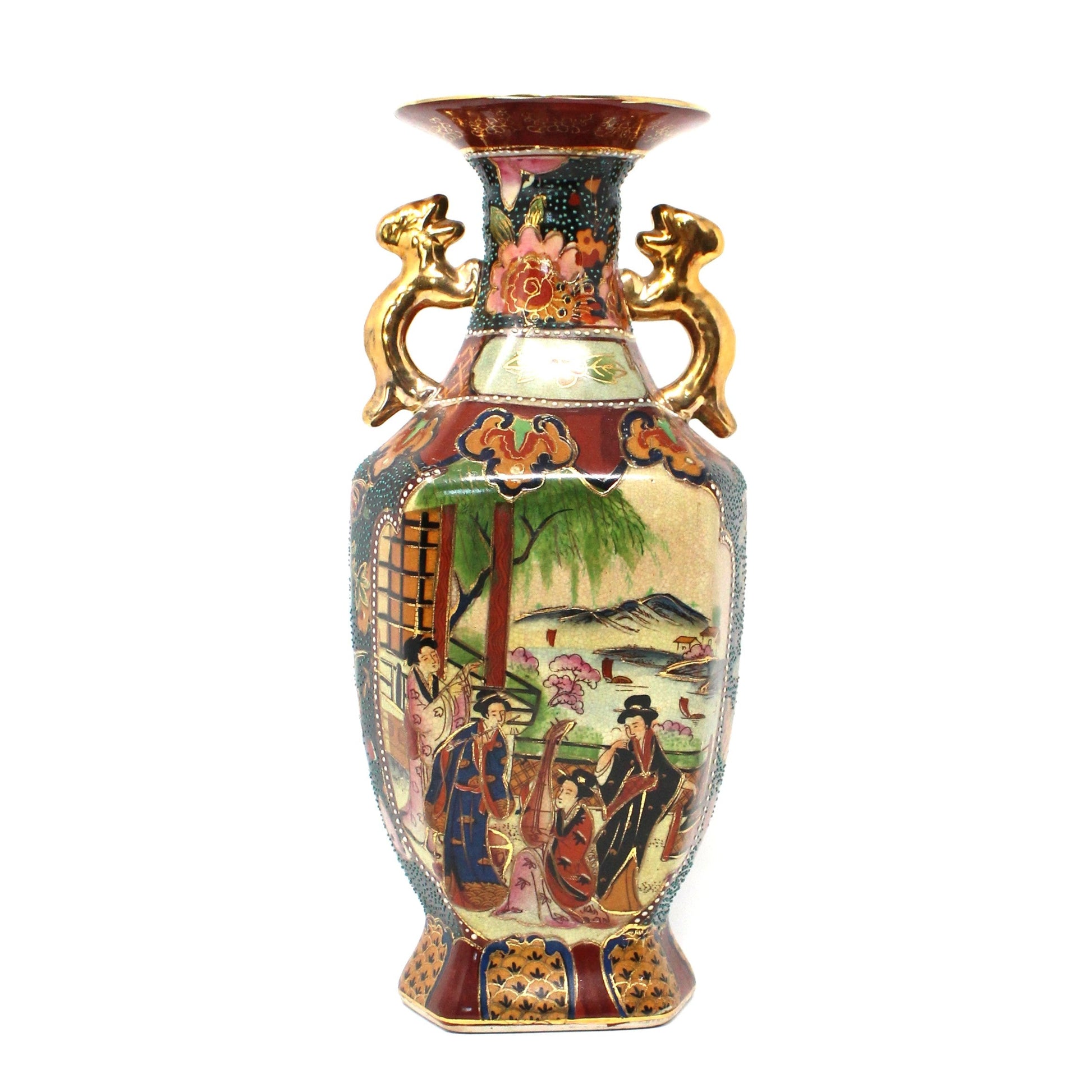 Vintage Royal Satsuma Oriental Vase with Foo Dog Handles
