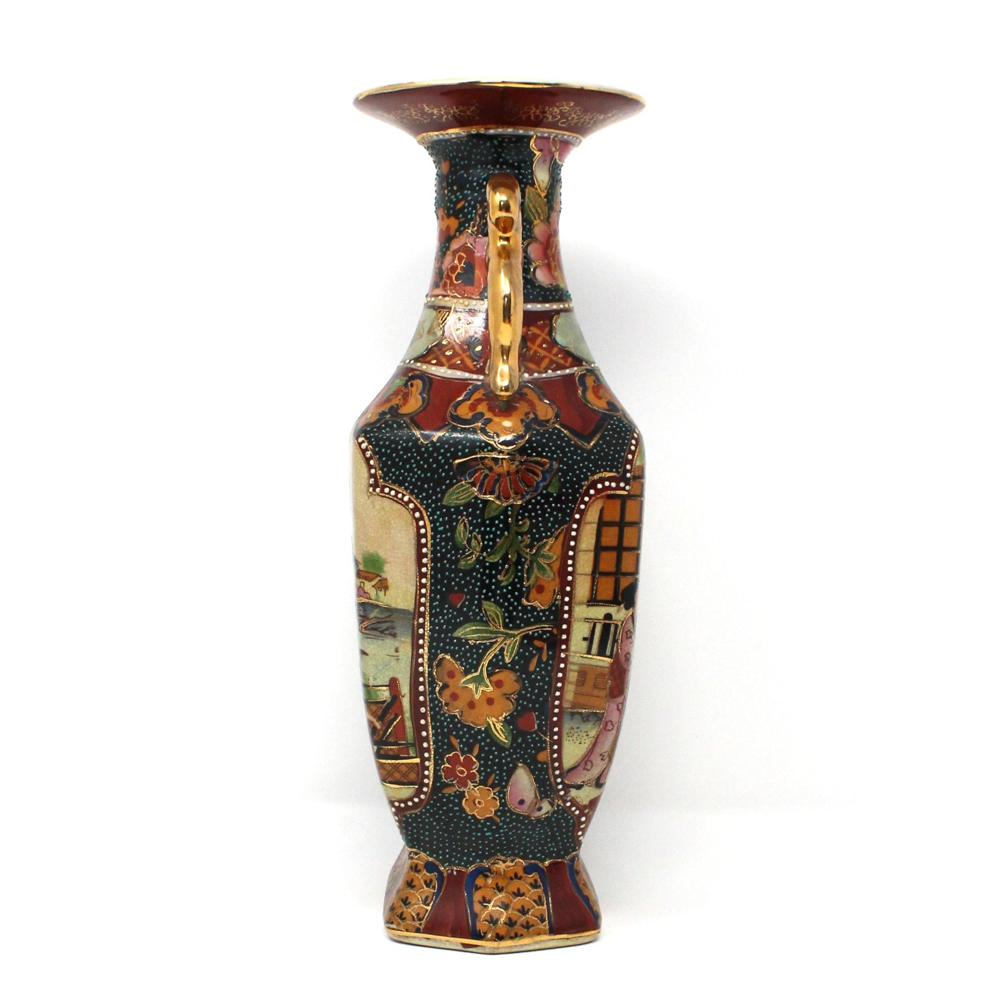 Hand Painted Moriage Japanese Floral Vase