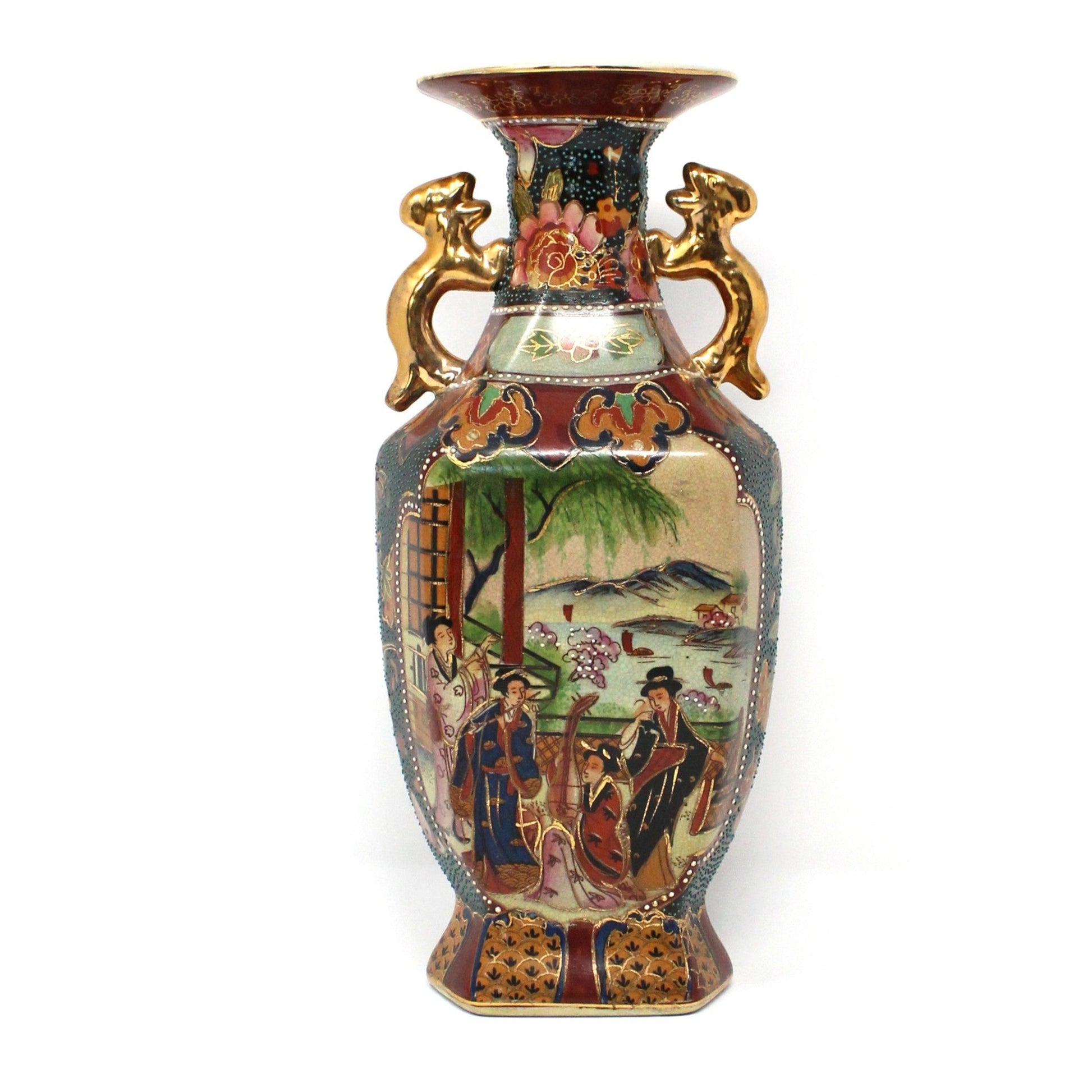 Hand Painted Vase with Geishas Playing Musical Instruments