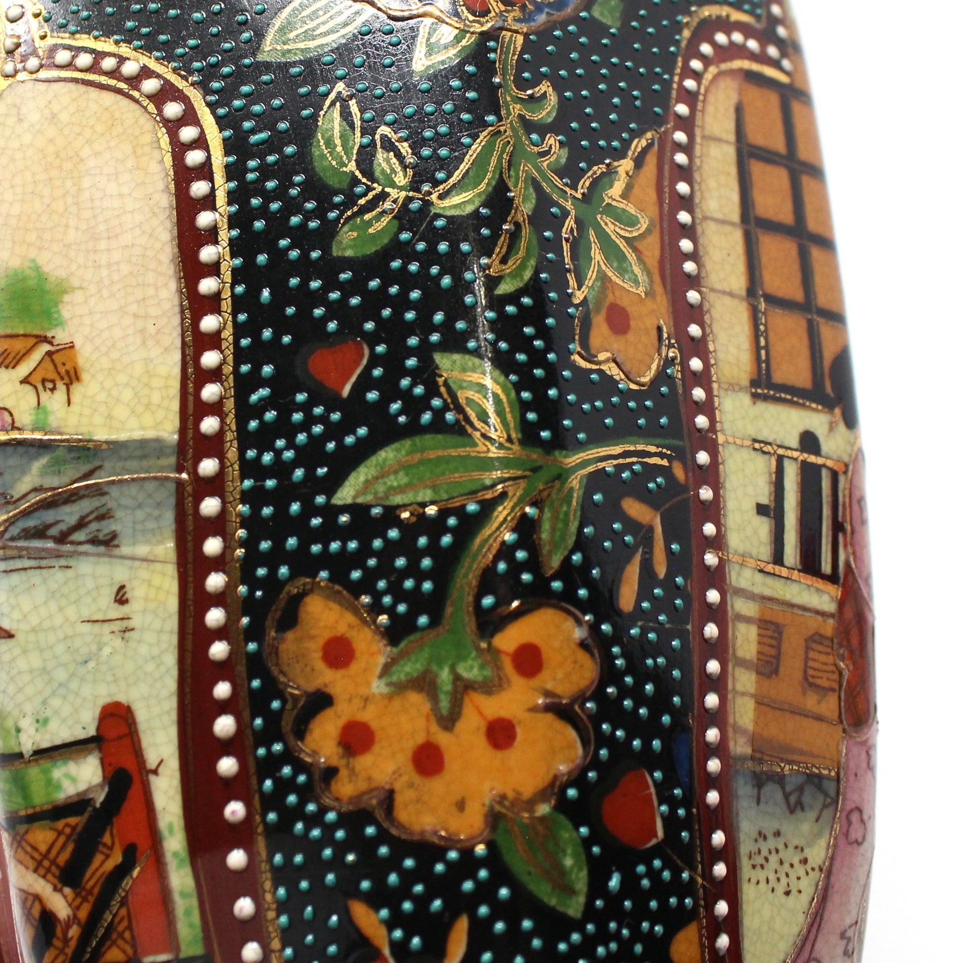 Hand Painted Moriage on Japanese Floral Vase