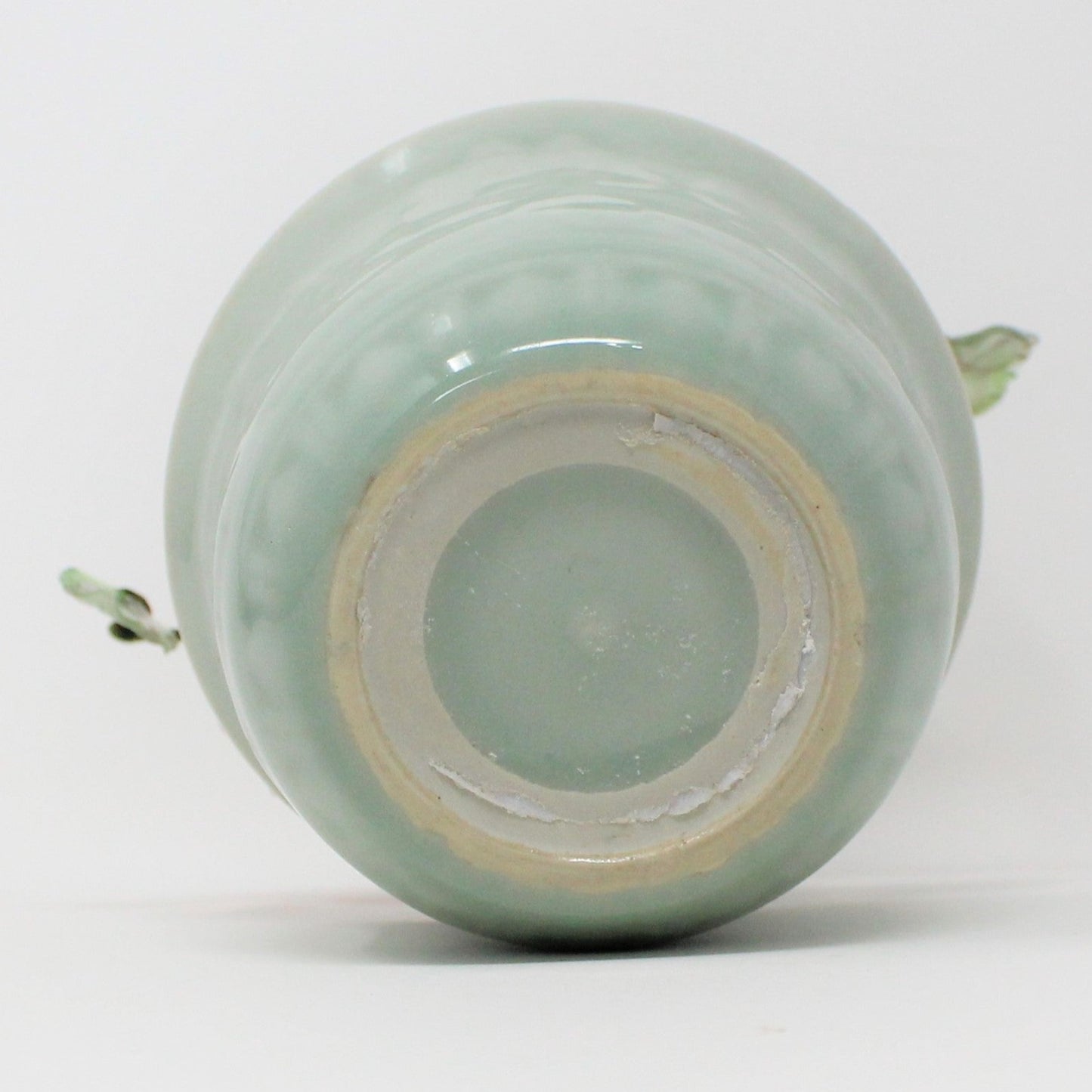 Sculpture, Jade Glass Bonsai Tree in Celadon Planter, Pink Floral / Green, Vintage