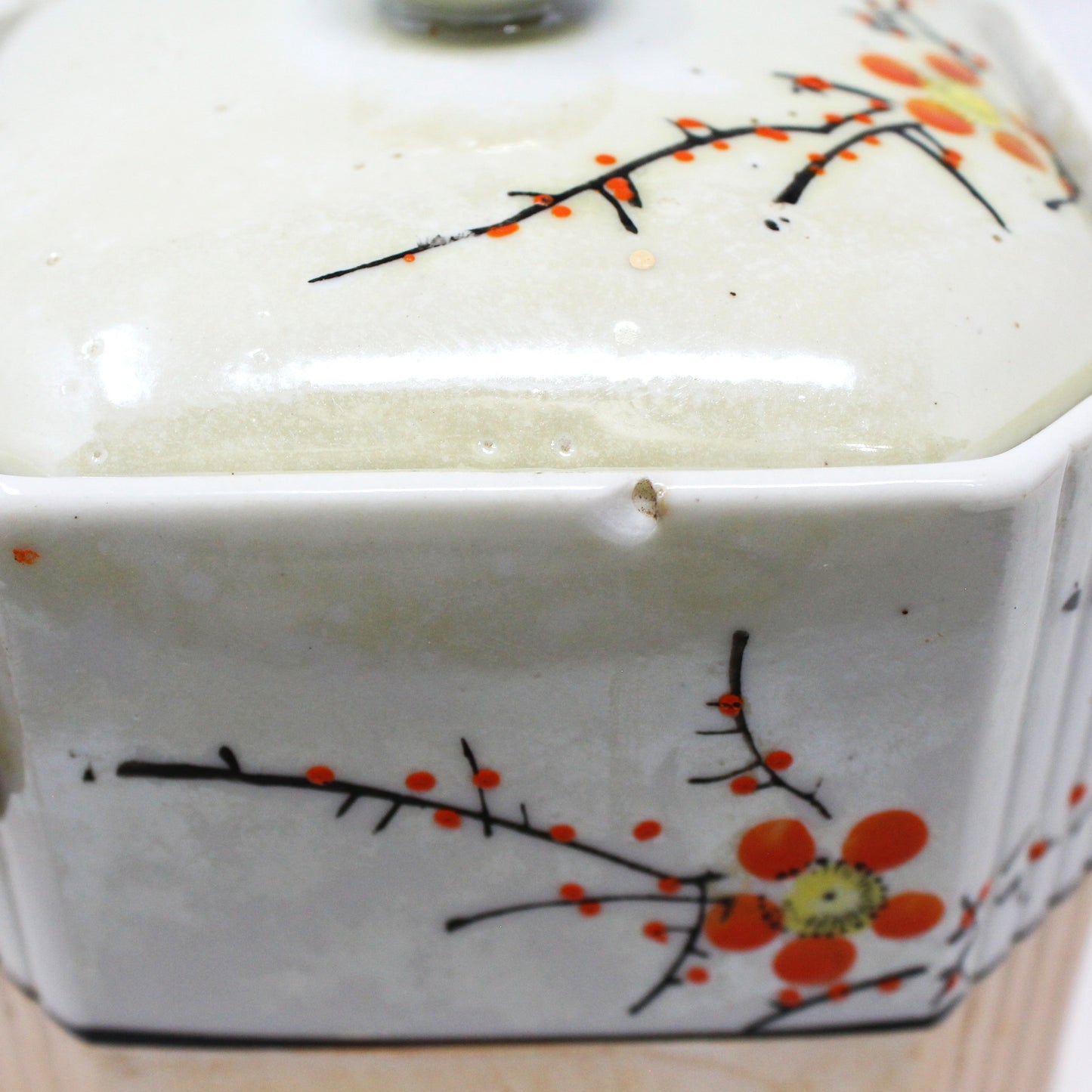 Tea Caddy, Gold Castle, Bamboo Handle, Lusterware, Hand Painted Chinoiserie, Vintage