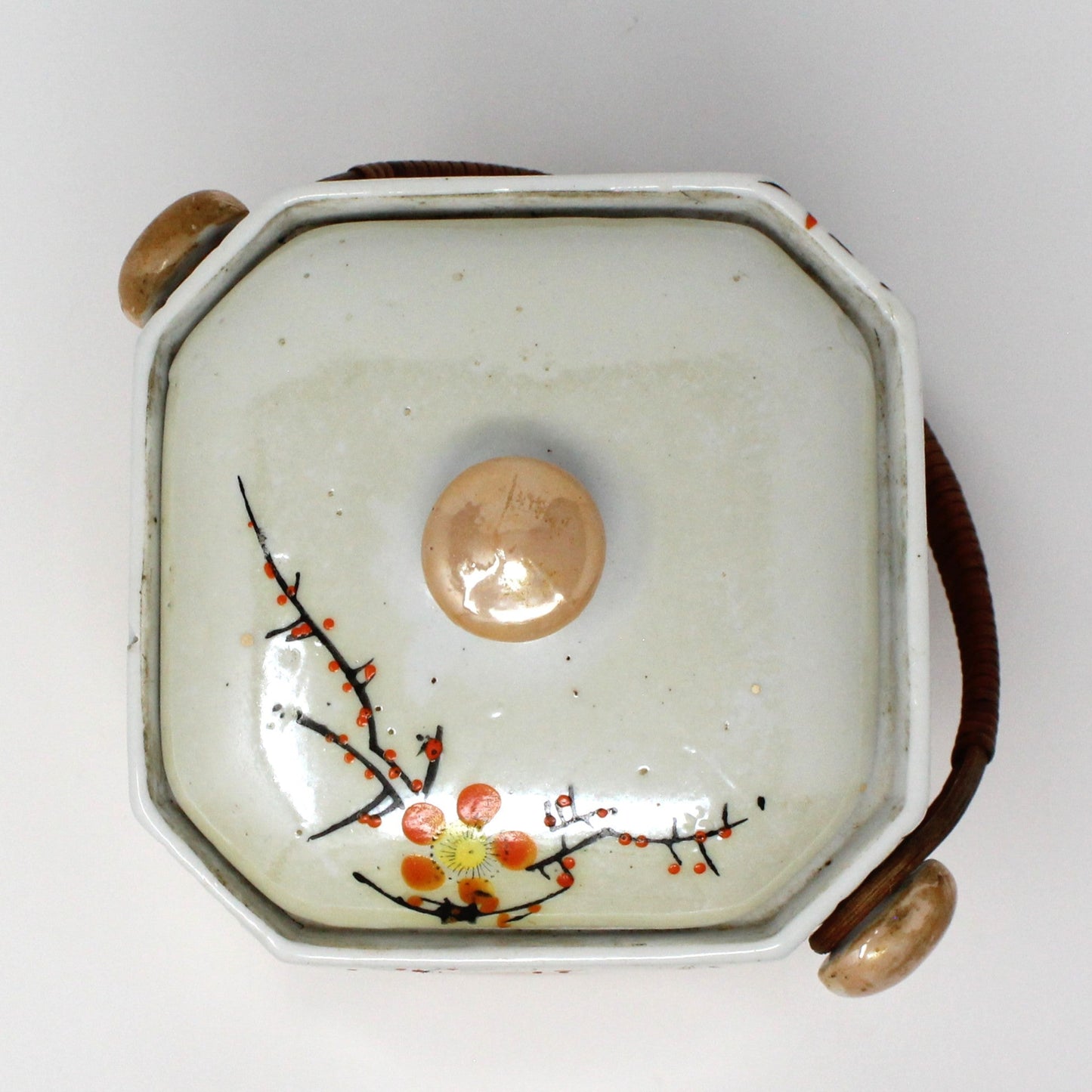 Tea Caddy, Gold Castle, Bamboo Handle, Lusterware, Hand Painted Chinoiserie, Vintage