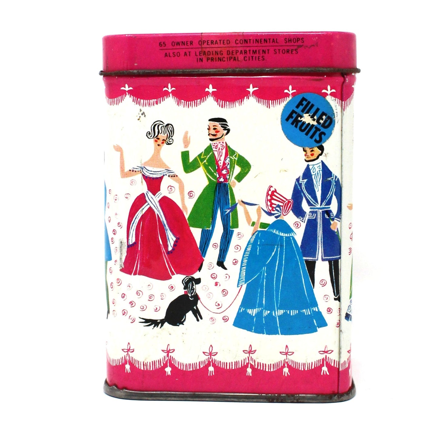 Tin, Gift Tin / Storage Box, Barton's Bonbonniere, Ladies & Gentlemen Dancing, Pink & White, Empty, Vintage