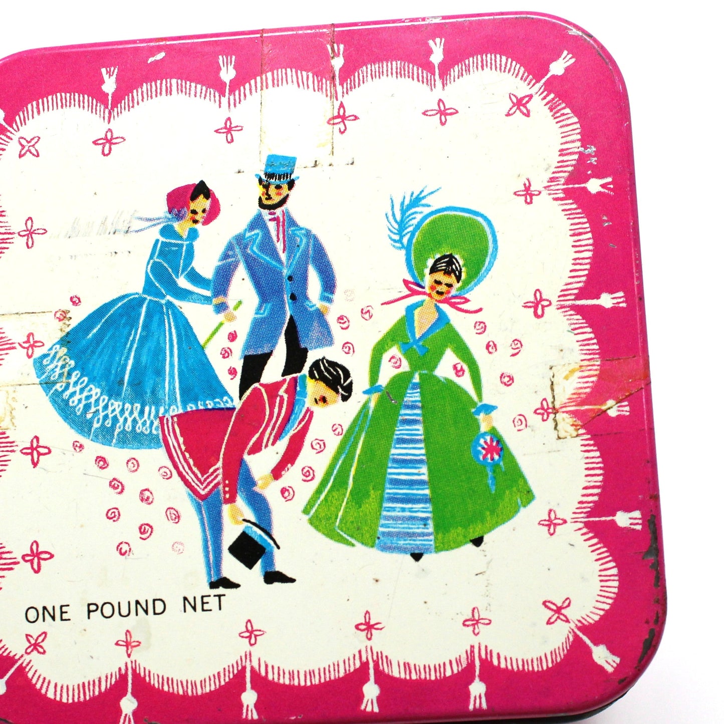 Tin, Gift Tin / Storage Box, Barton's Bonbonniere, Ladies & Gentlemen Dancing, Pink & White, Empty, Vintage