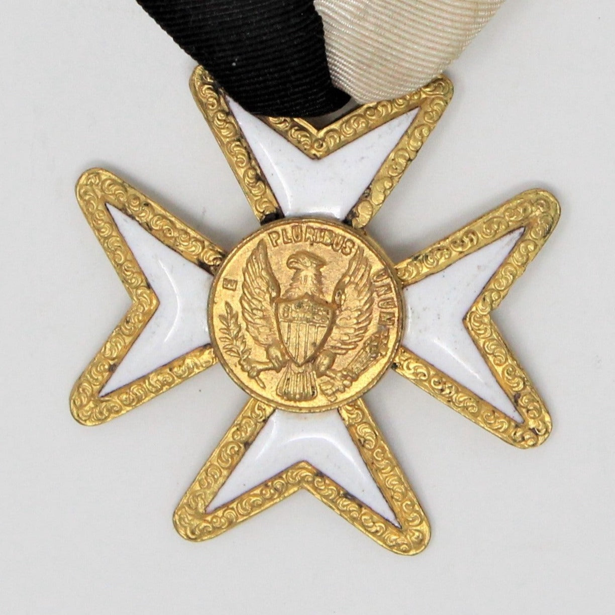 Medal, Masonic Knights Templar, E. Pluribus Unum, Eagle Maltese Cross with Ribbon, Vintage