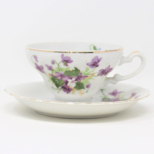 Teacup and Saucer, HB, Purple Violets, Japan, Vintage