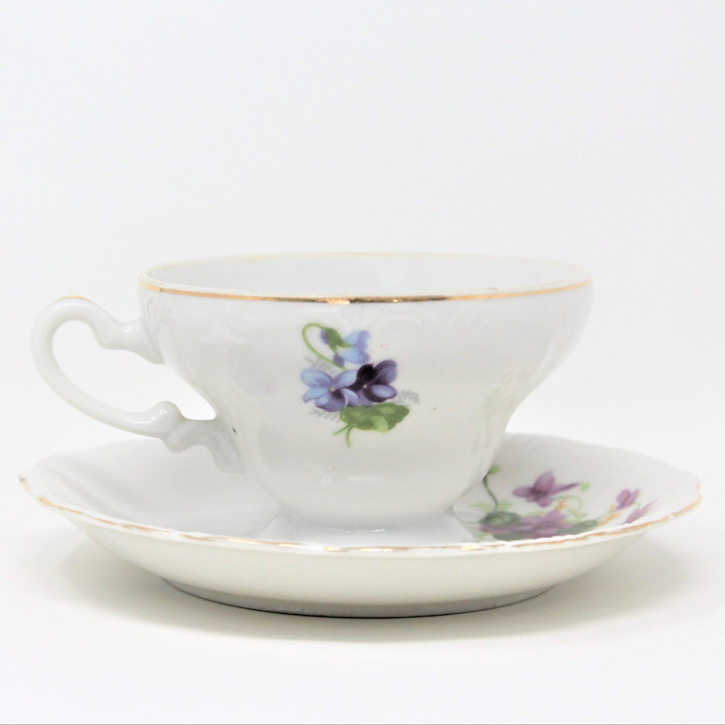 Teacup and Saucer, HB, Purple Violets, Japan, Vintage