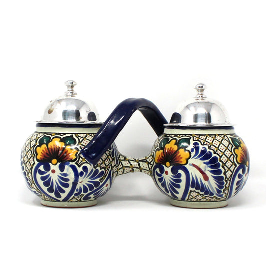 Condiment Set, IMP Puebla Mexico Talavera Pottery, Hand Painted Ceramic Artwork, Floral