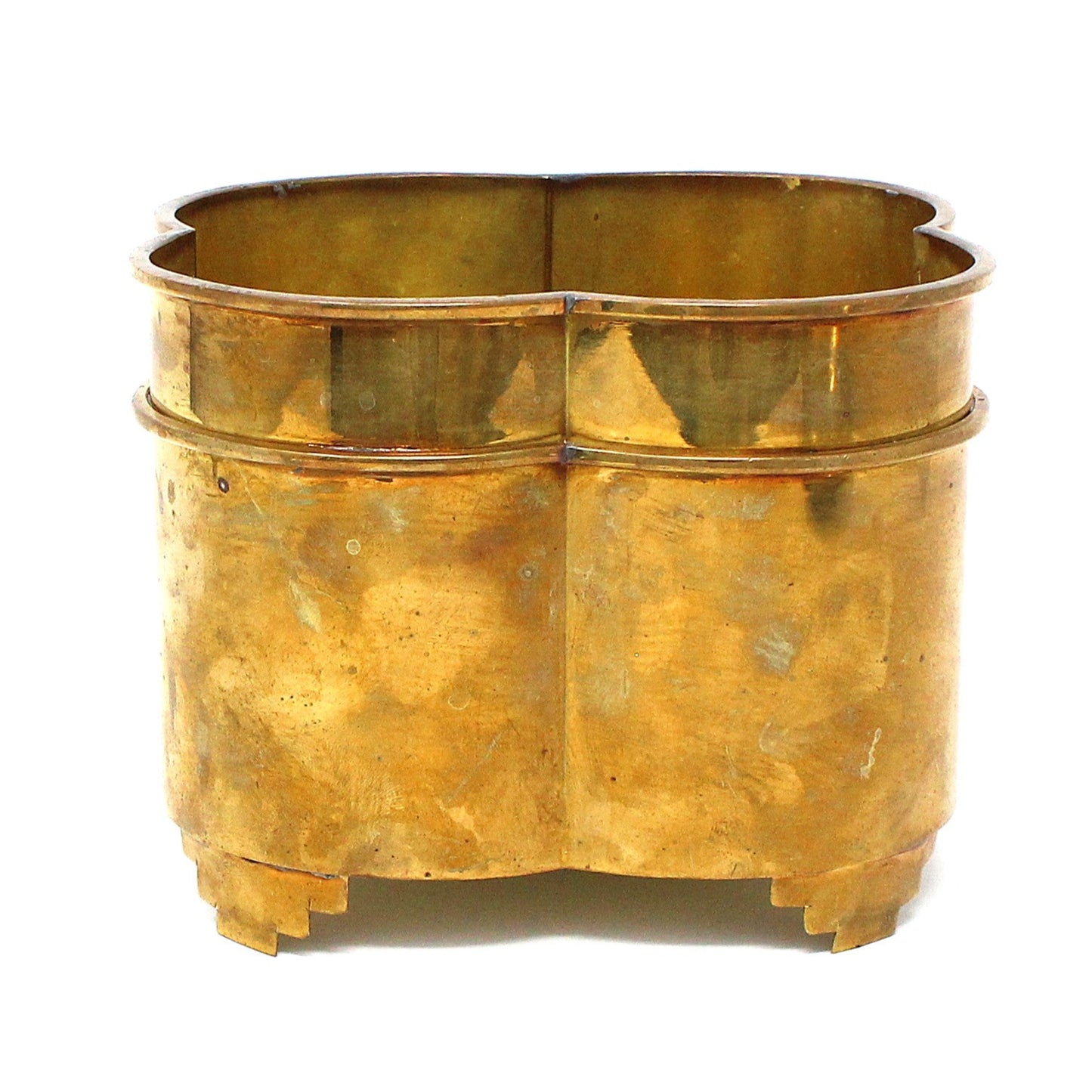 Planter, Brass Cachet Pot, Quatrefoil Footed, Vintage