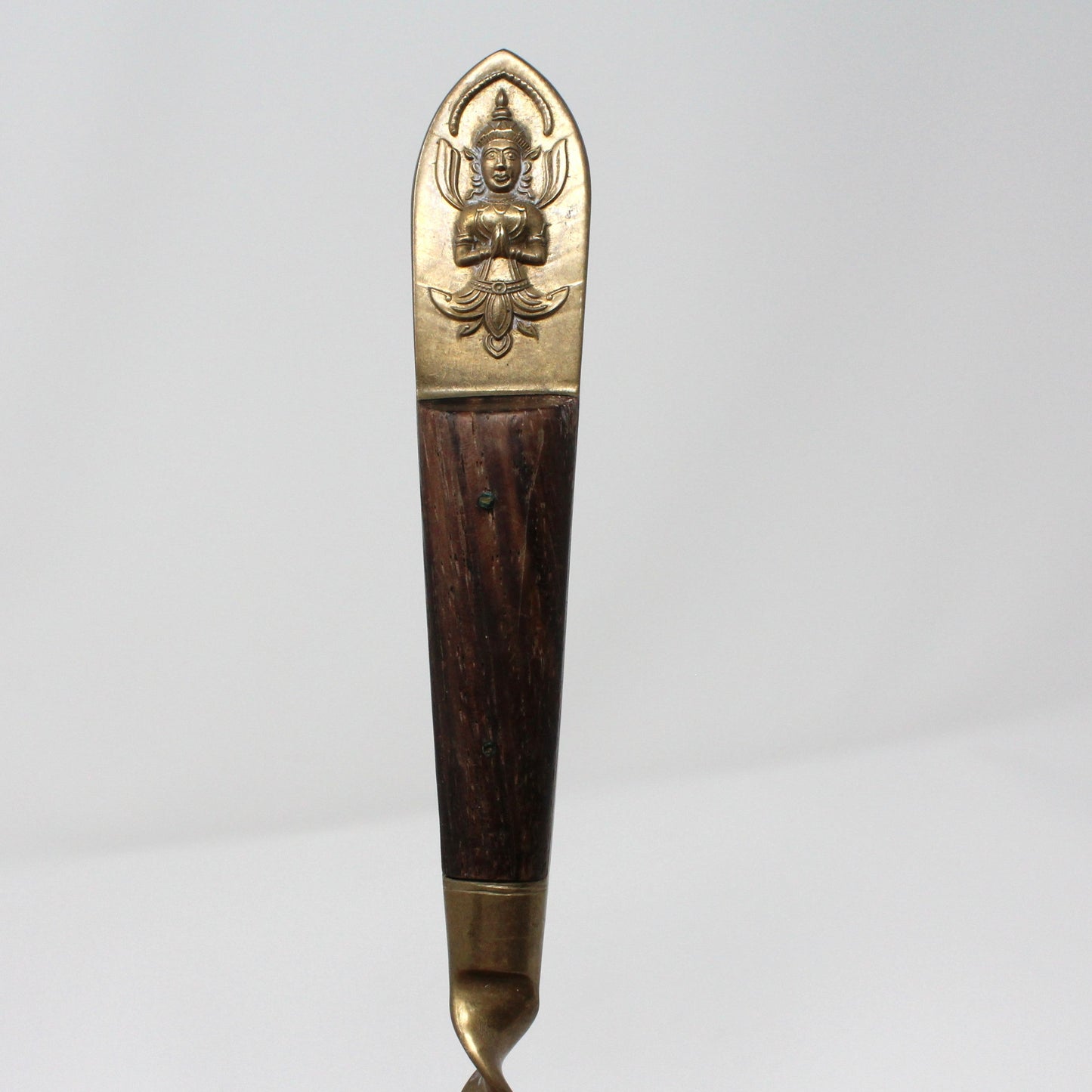 Salad Fork & Spoon Set, SBF, Brass Buddha with Teak Wood Handles, Serving Utensils, Vintage
