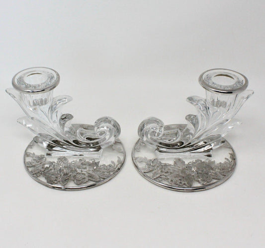 Candle Holders, Silver City / Fostoria, Silver Overlay, Baroque, Set of 2, Vintage