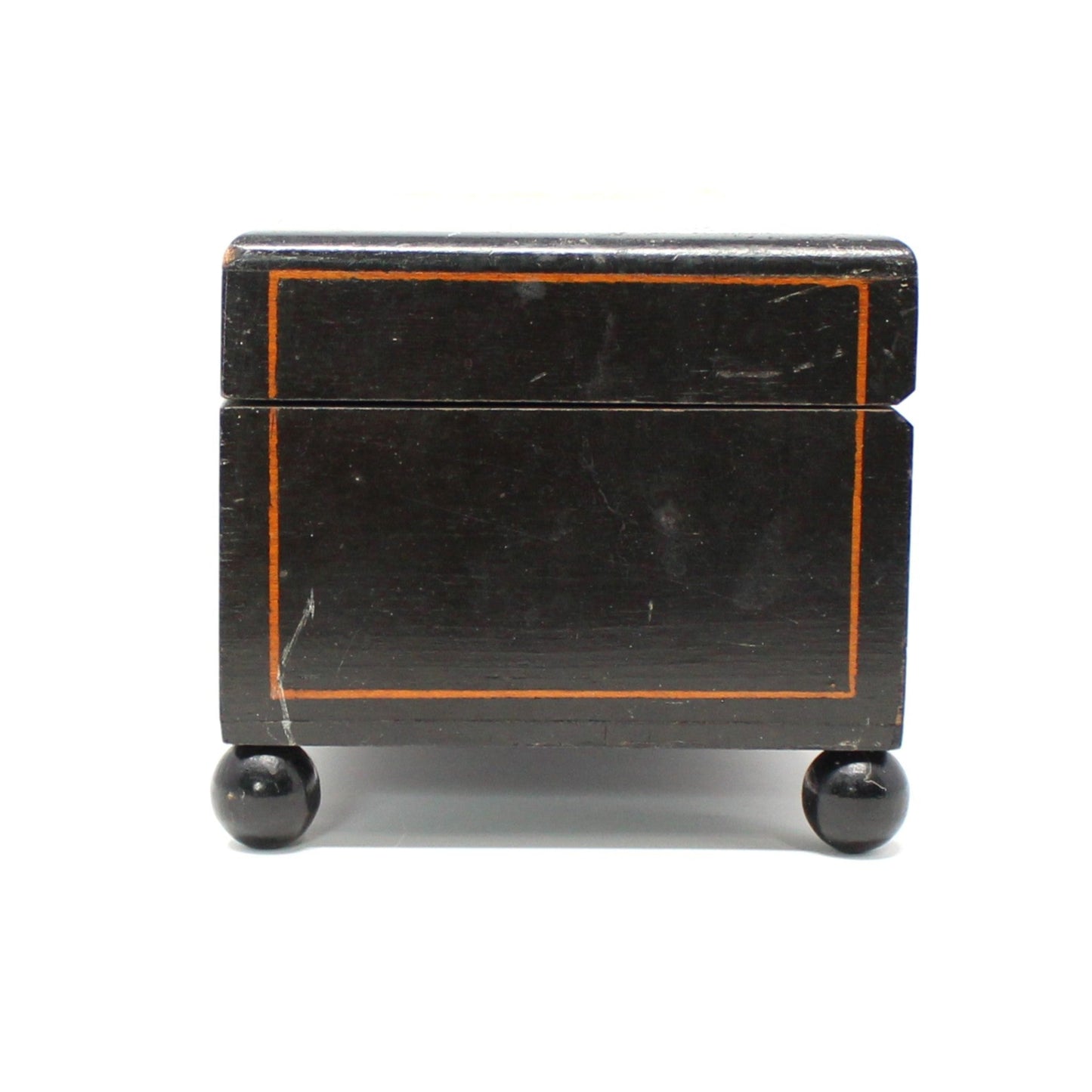 Box, Decorative Box, Inlaid Black Fretwork Wooden Box, Footed, Rectangular Shape, Hinged Storage Box, Vintage Germany