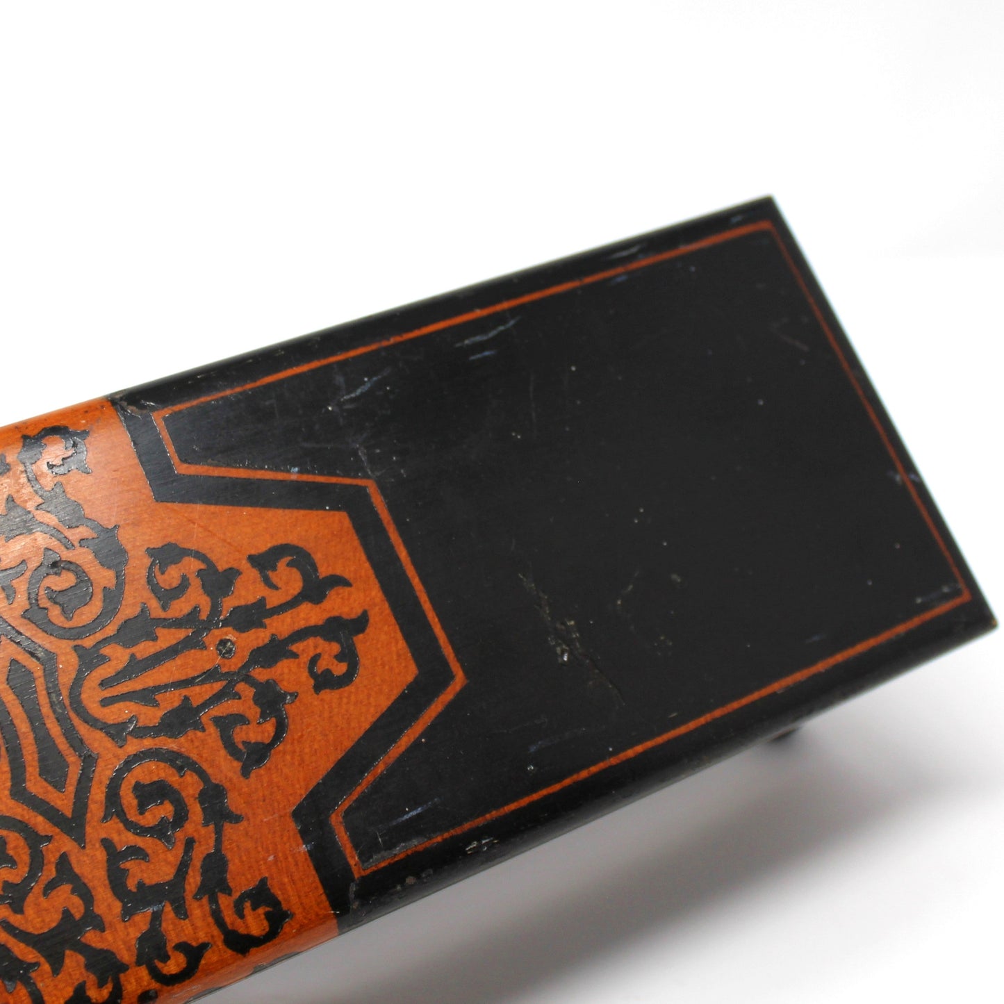 Box, Decorative Box, Inlaid Black Fretwork Wooden Box, Footed, Rectangular Shape, Hinged Storage Box, Vintage Germany