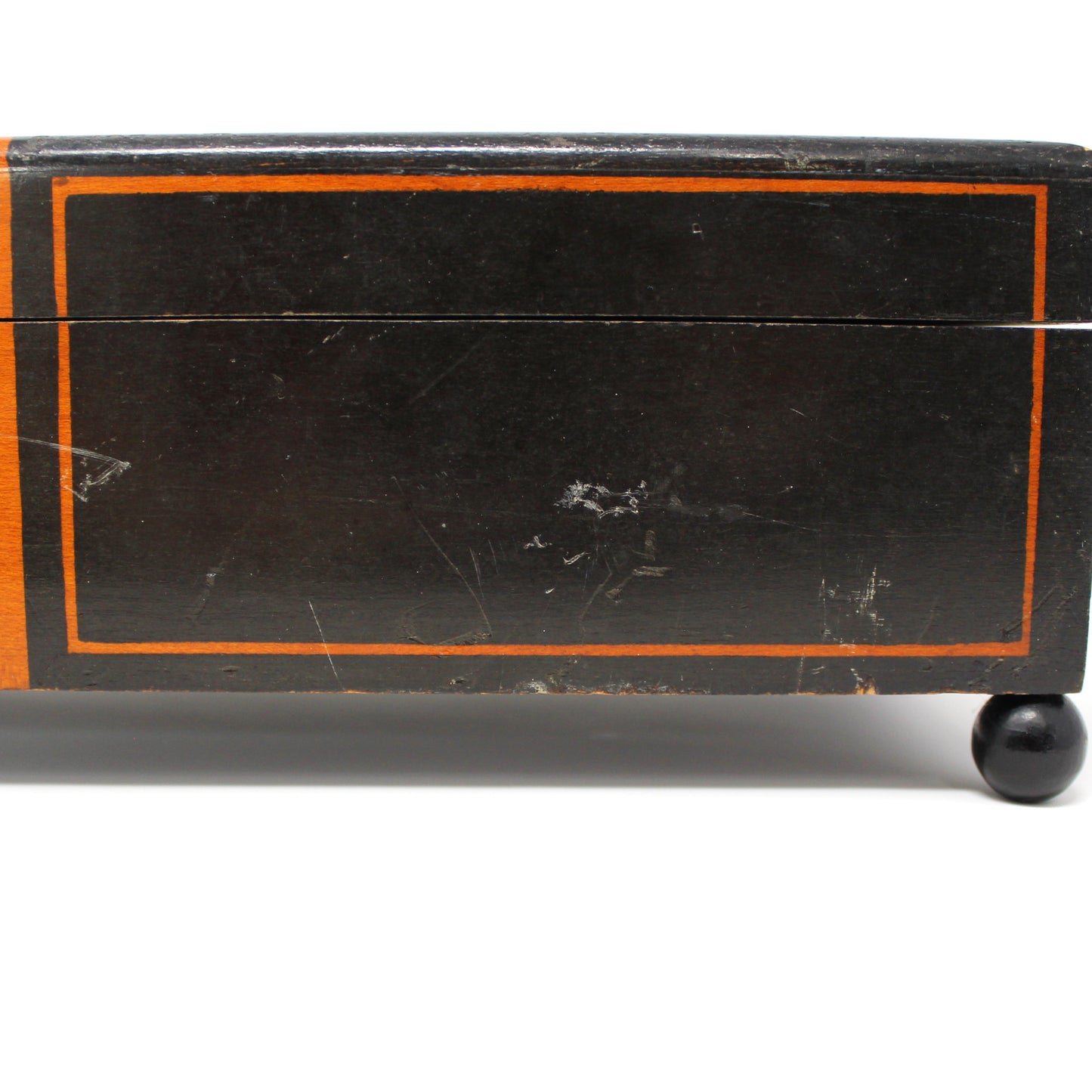 Box, Decorative Box, Inlaid Black Fretwork Wooden Box, Footed, Rectangular Shape, Hinged Storage Box, Vintage Germany