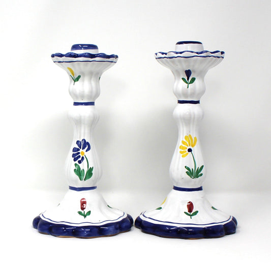 Candle Holders, Shafford Italian Pottery, Avignon, Hand Painted Ceramic, Floral, Set of 2, Vintage