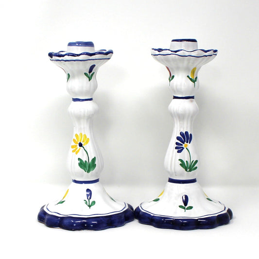 Candle Holders, Shafford Italian Pottery, Avignon, Hand Painted Ceramic, Floral, Set of 2, Vintage
