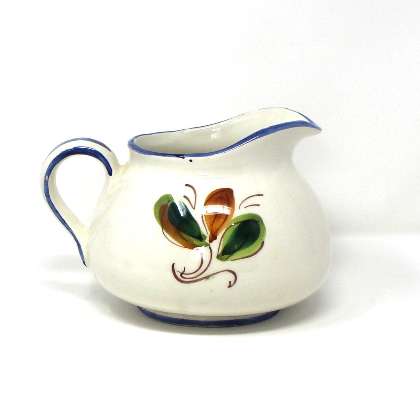 Pitcher, FTD, Italian Pottery, Hand Painted, Blue Floral, Vintage Italy