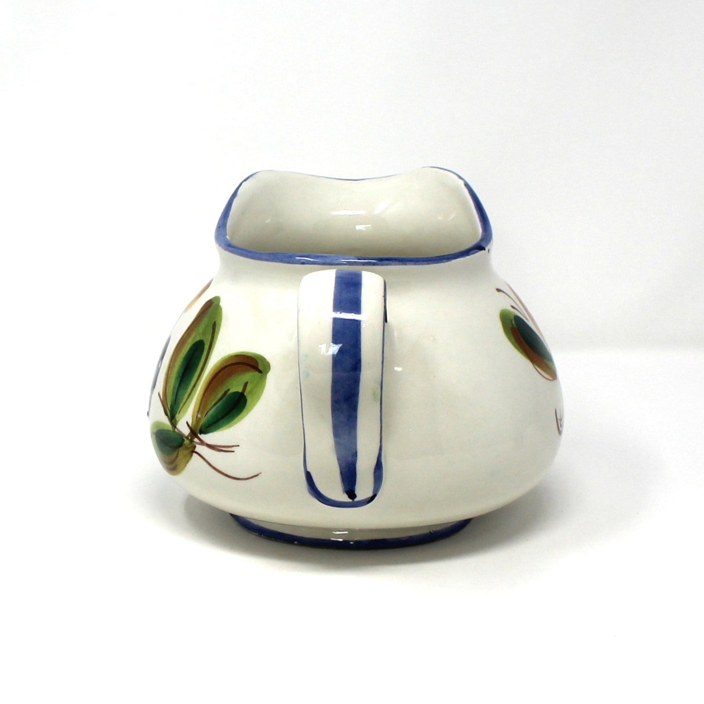 Pitcher, FTD, Italian Pottery, Hand Painted, Blue Floral, Vintage Italy