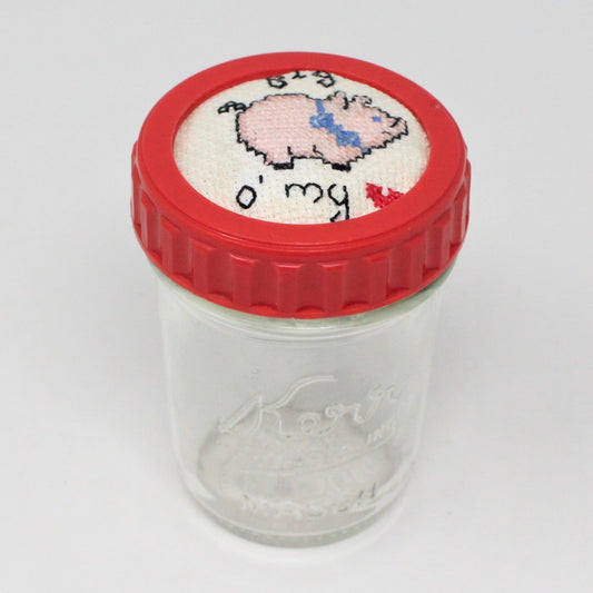 Canning Jar, Kerr Self Sealing Mason, Cross-Stitch Piggy, Vintage