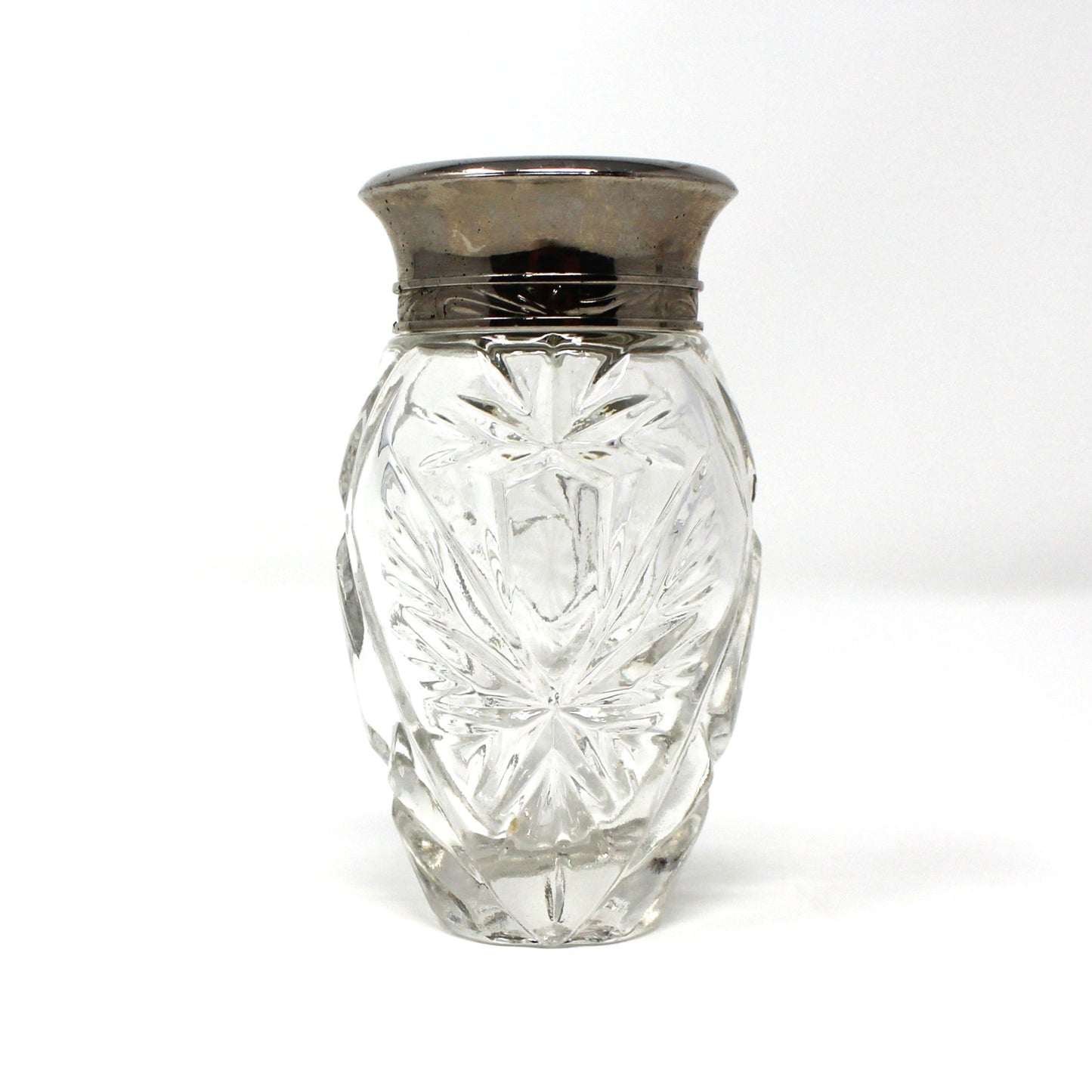Perfume Bottle Cut Glass with Silver Top