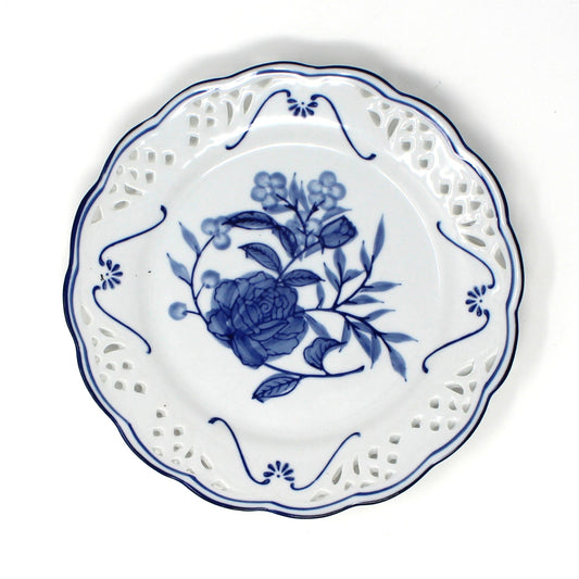 Decorative Plates, Blue and White, Floral Open Work by WMG, Set of 4, Wall Decor Plates