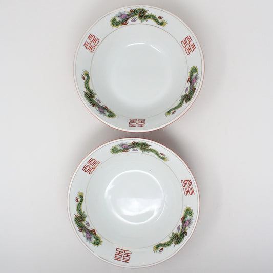 Ramen / Soup Bowls, Green Dragons, Set of 2, Japan