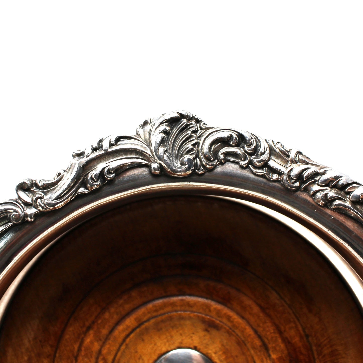 Bottle Coaster, Silver Plated & Wood, Ornate Victorian, England, Antique