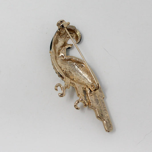 Brooch / Pin, Bird, Parrot, Macaw,  Blue & Green Enamel with Rhinestones, Vintage