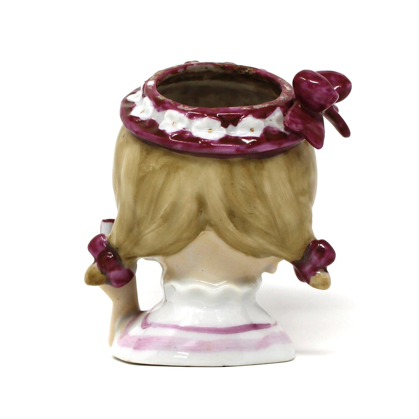 Vase, Napco, Head Vase Planter, Girl with Pigtails Pink & White, Mid Century, Vintage