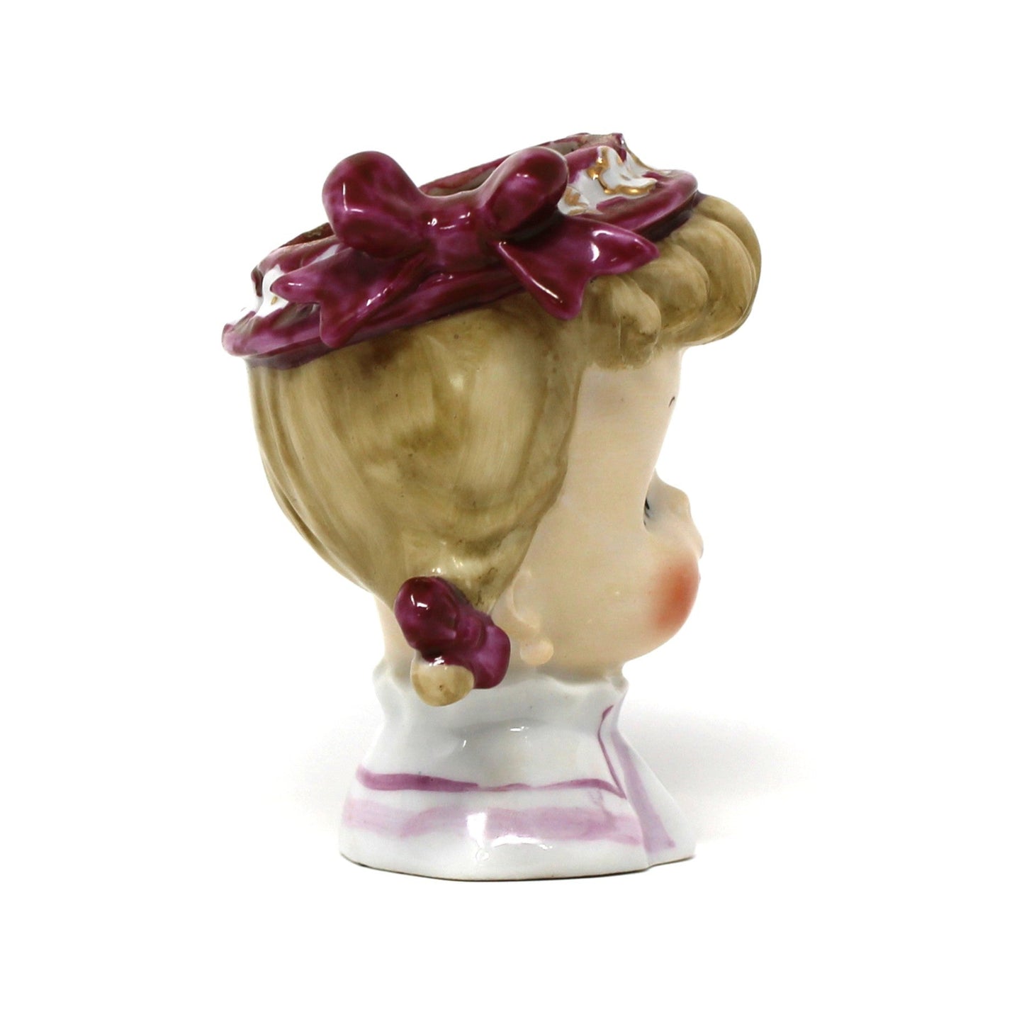 Vase, Napco, Head Vase Planter, Girl with Pigtails Pink & White, Mid Century, Vintage