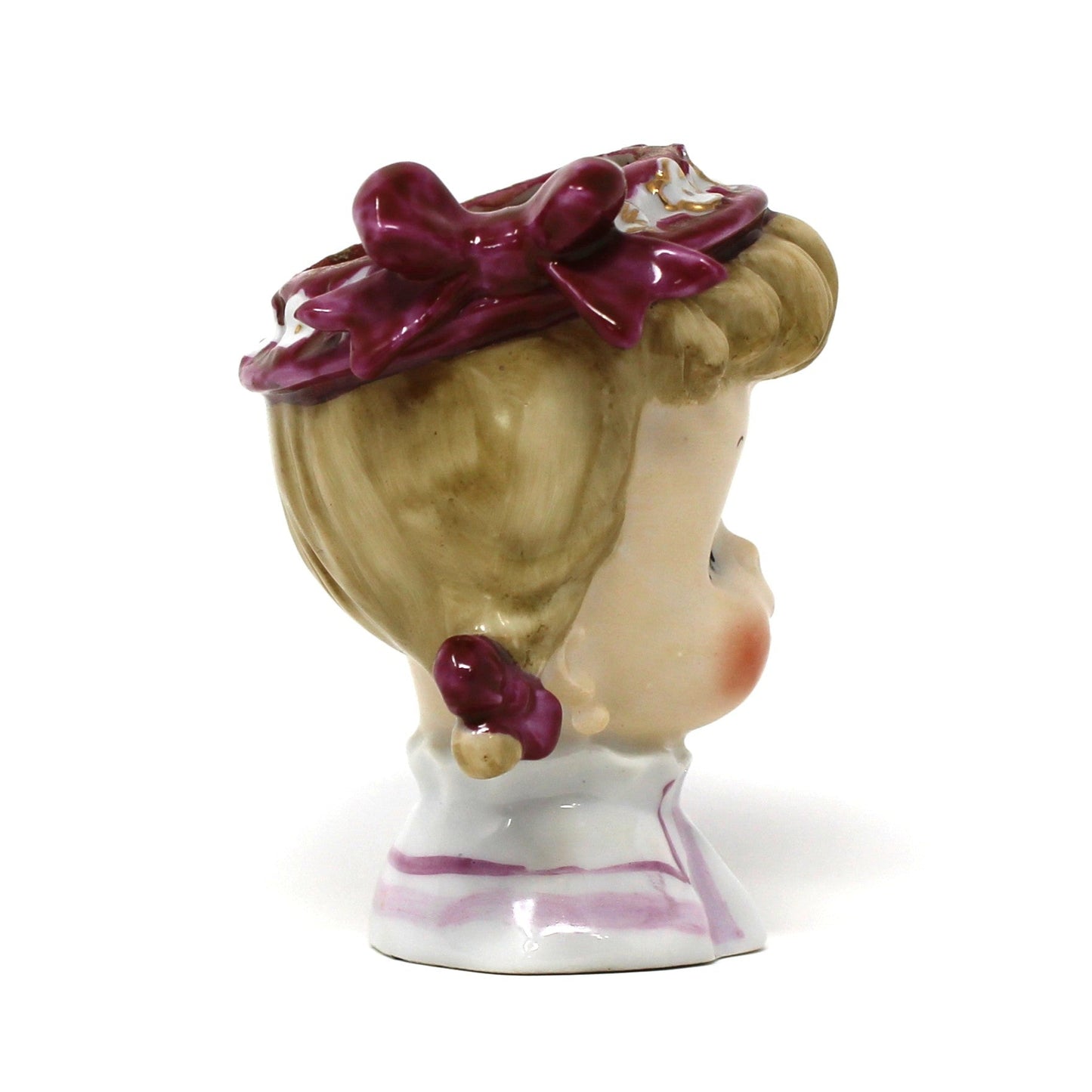 Vase, Napco, Head Vase Planter, Girl with Pigtails Pink & White, Mid Century, Vintage